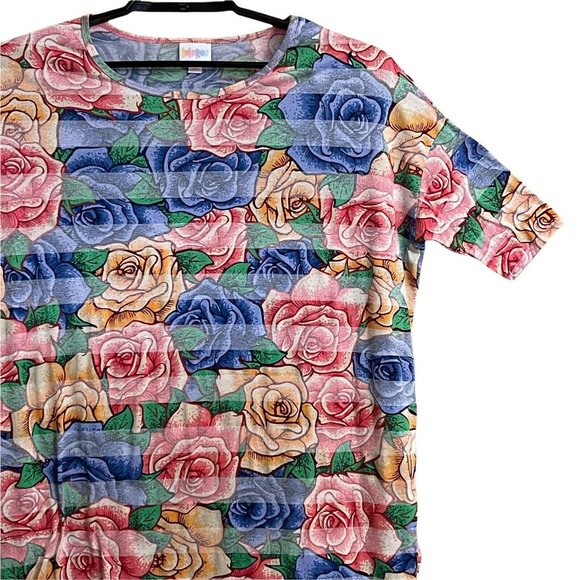LuLaRoe Women IRMA Top Small Tunic All Over Rose Print High Low Multicolor EUC - Picture 7 of 12